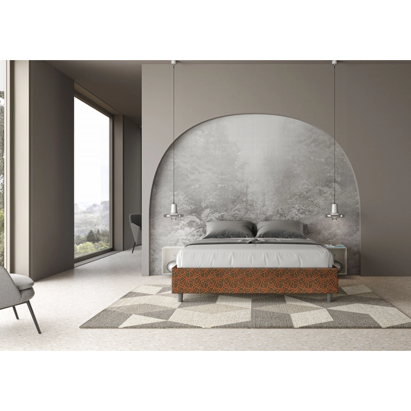Letto Sommier imbottito Matrimoniale 160x200 cm tessuto Era Azelia - Senza rete,Arancione