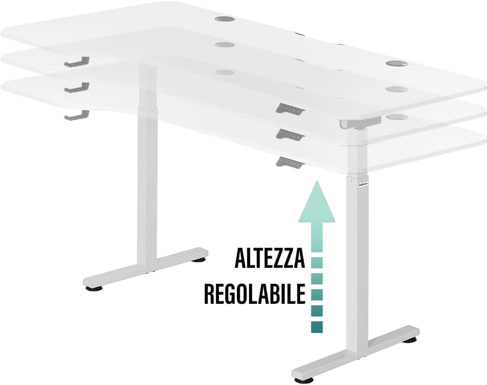 Scrivania Elettrica Regolabile in Altezza, Tavolo Motorizzato Alzabile con Console di Comando e Tasti di Regolazione, Gancio Supporto Cuffie, Standing Desk (Bianco, 160 x 75 x 72-117 cm)