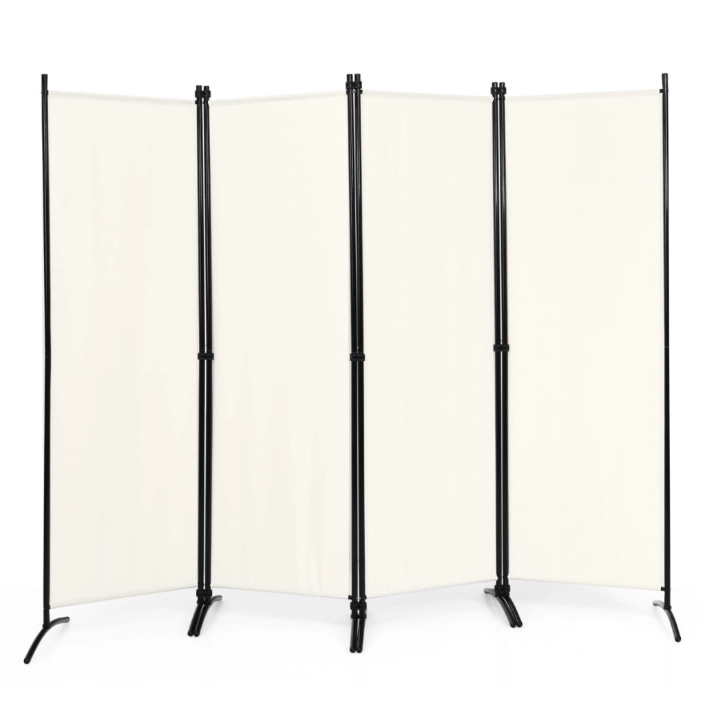 Paravento a 4 pannelli da interno in metallo-Divisorio pieghevole con piedini stabili 220x173cm Beige