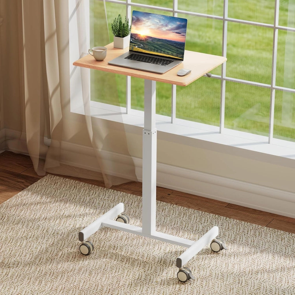 Tavolino con ruote, altezza regolabile 74,5 – 108,5 cm, tavolo per computer portatile, scrivania mobile, mobile per soggiorno, camera da letto