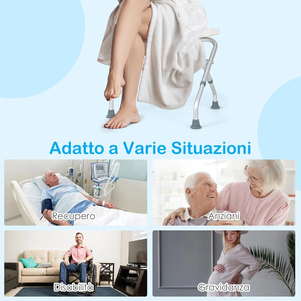 Sgabello per Doccia, Sedia per Doccia Regolabile in Altezza a 3 Livelli con Maniglie, Leggero, per Anziani e Persone a MobilitÃ  Ridotta, 53x50x52,5 cm, Portata 150 KG