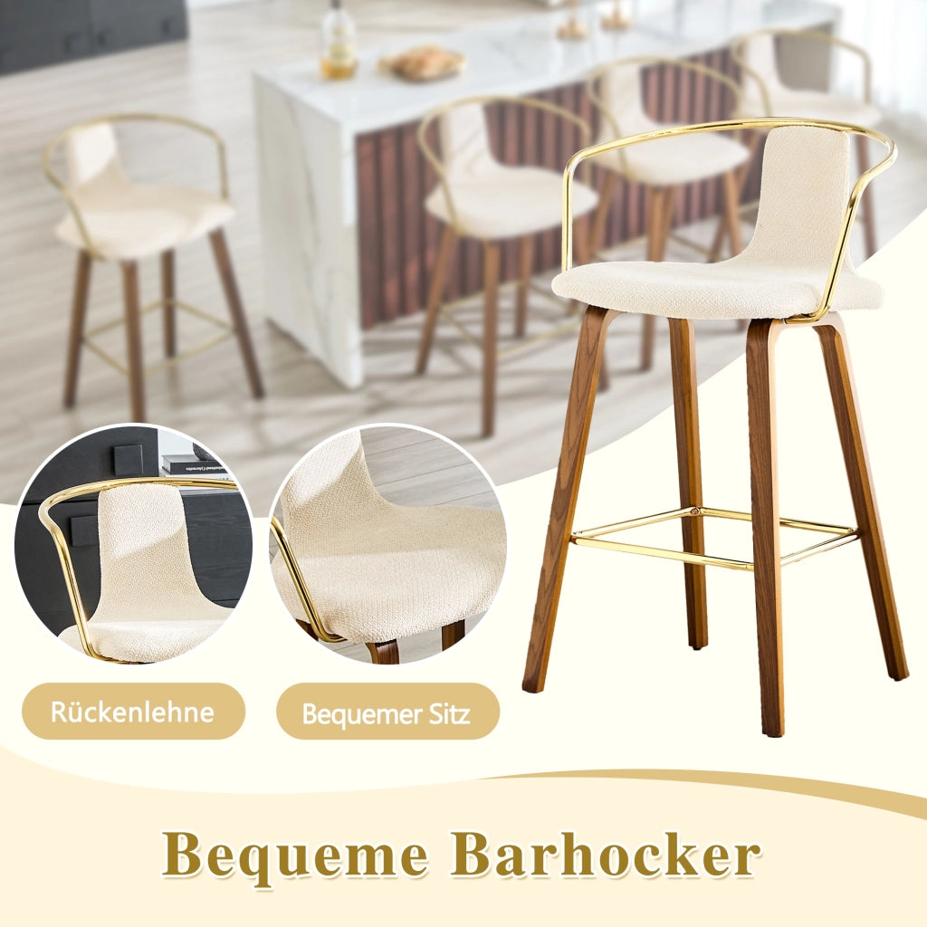 Sgabello da bar con braccioli e seduta imbottita per cucina e bancone in legno bianco 68 × 52,5 × 44 cm