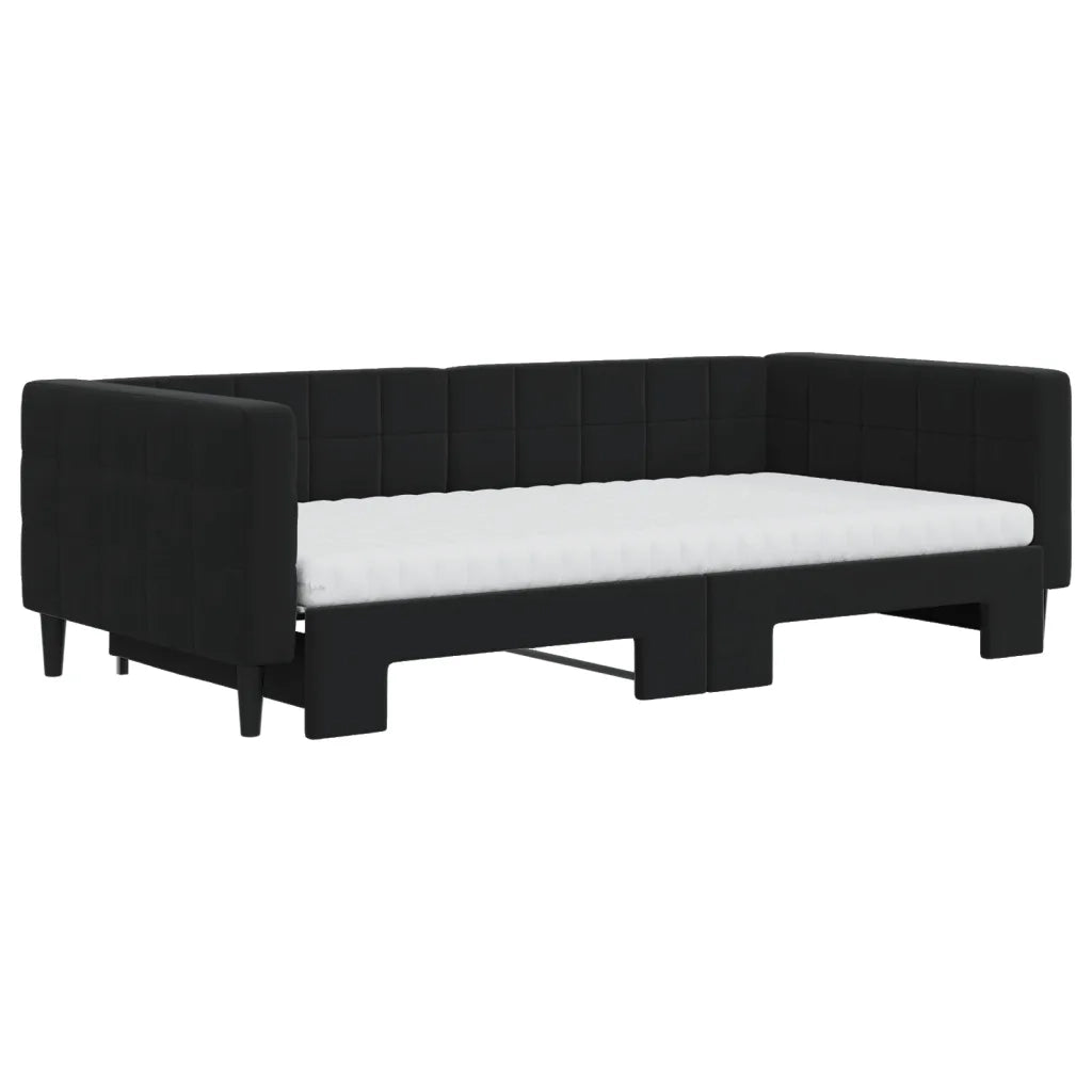 Divano Letto Estraibile con Materassi Nero 100x200 cm Velluto