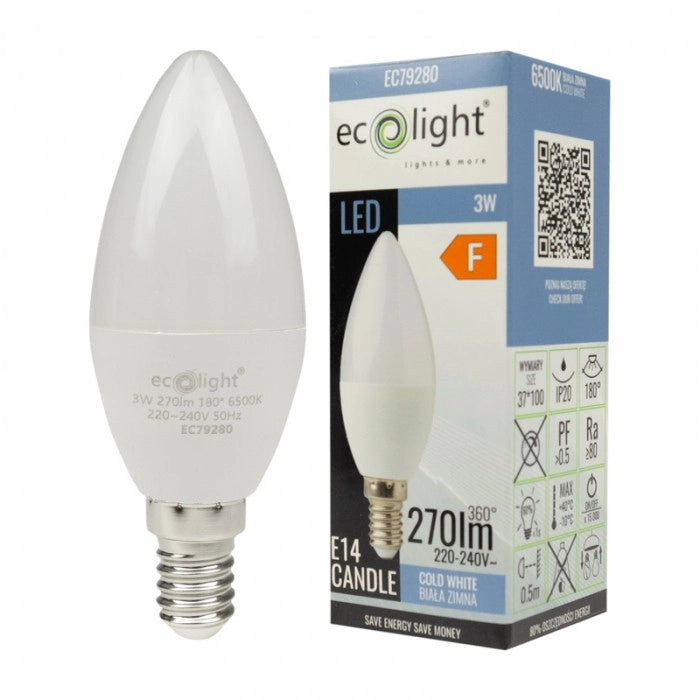 Lampadina LED E14 candela 3W 270lm 6500K Ecolight