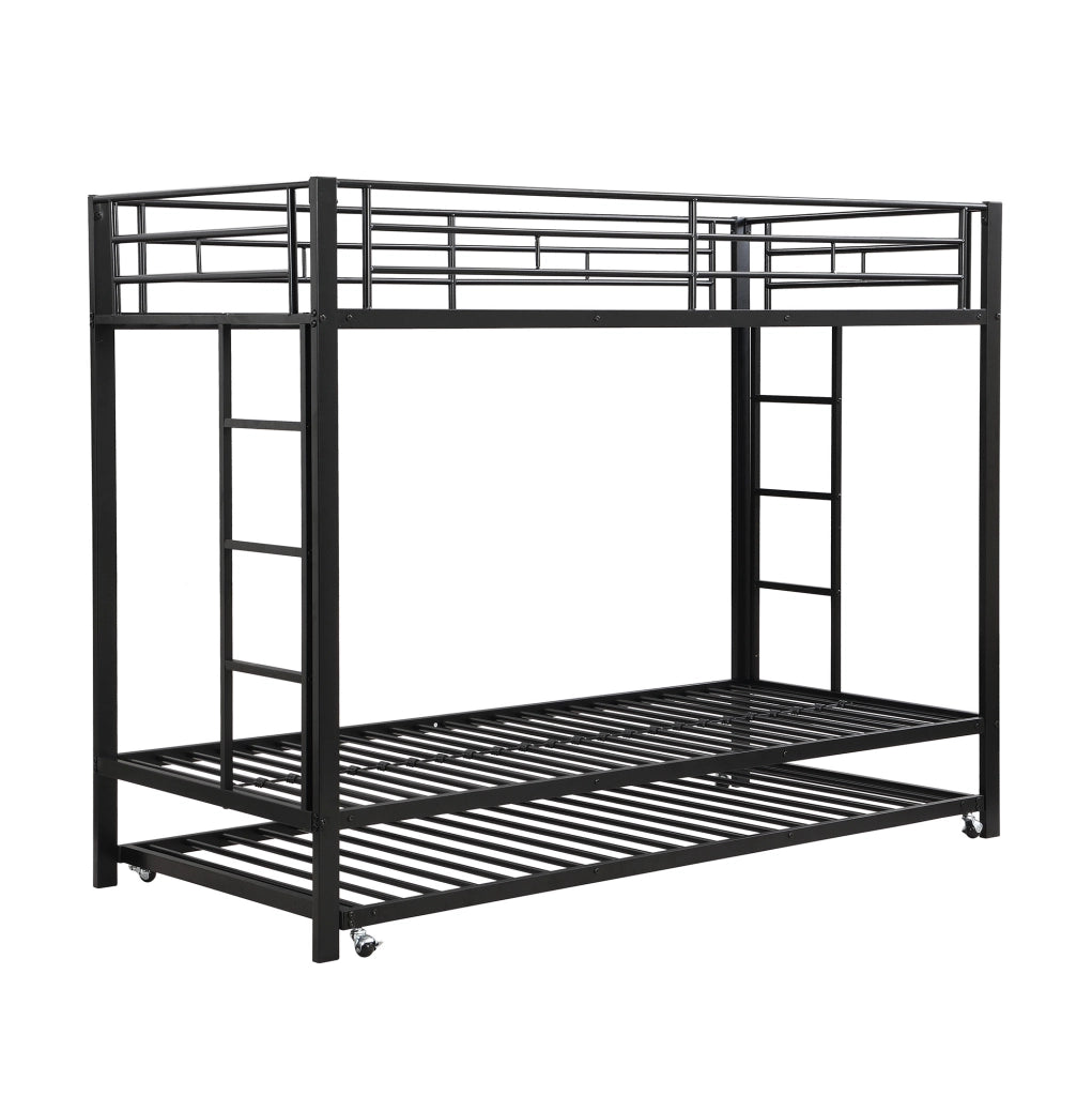 Letto a castello 90x200 cm in metallo nero con letto estraibile e sponde alte