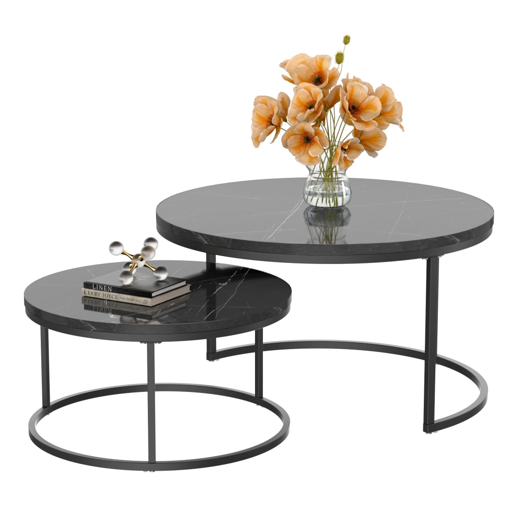 TAVOLINO DA CAFFÈ Set da 2 pezzi 80x80 cm e 60x60 cm MDF Nero