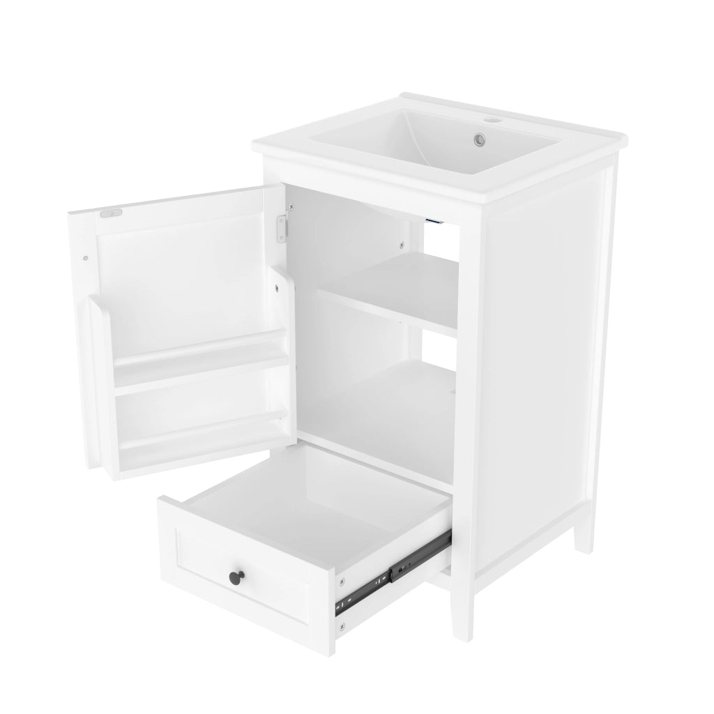 Mobile bagno freestanding 51x46x85 cm con lavabo in ceramica, finitura laccata, cassetto silenzioso, ripiano regolabile, bianco