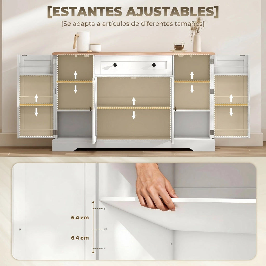 Armadio da Cucina con Ante, Cassetti e Ripiani ¨C Minimal ¨C Bianco 138x40x83,5 cm