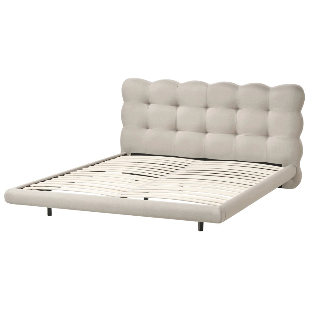 Letto matrimoniale in tessuto con testata trapuntata Beige 160 x 200 cm design moderno