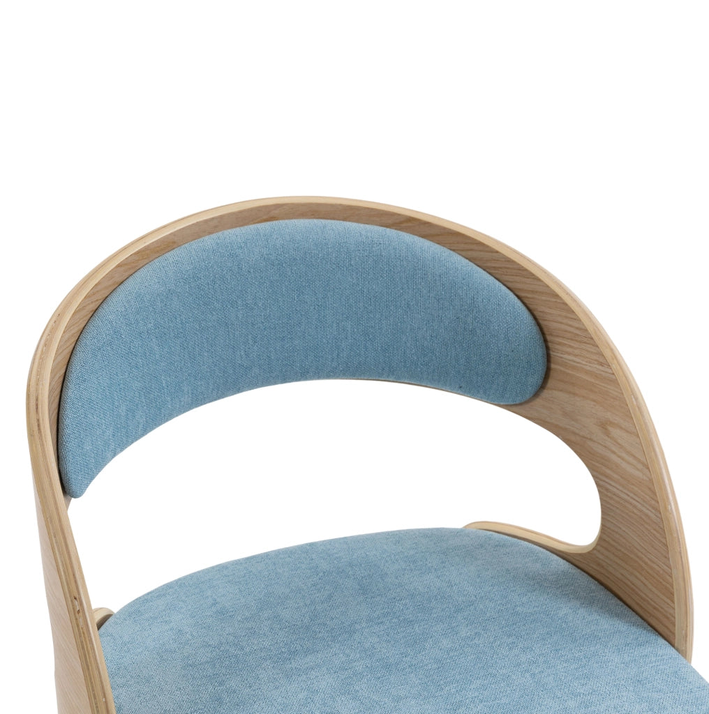 Sedia da pranzo girevole in lino blu con gambe in faggio