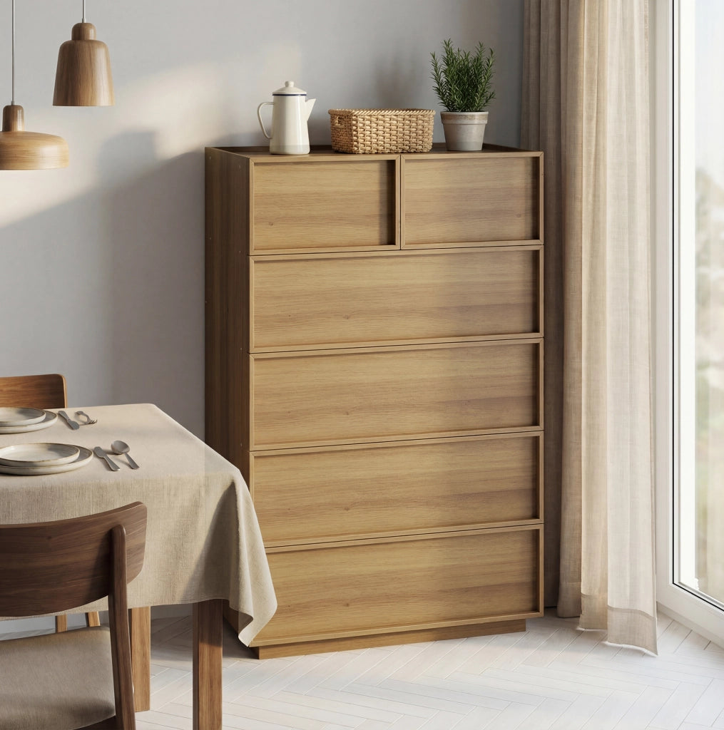 Cassettiera moderna a 6 cassetti 80x48x127 cm in MDF e truciolare; colore rovere