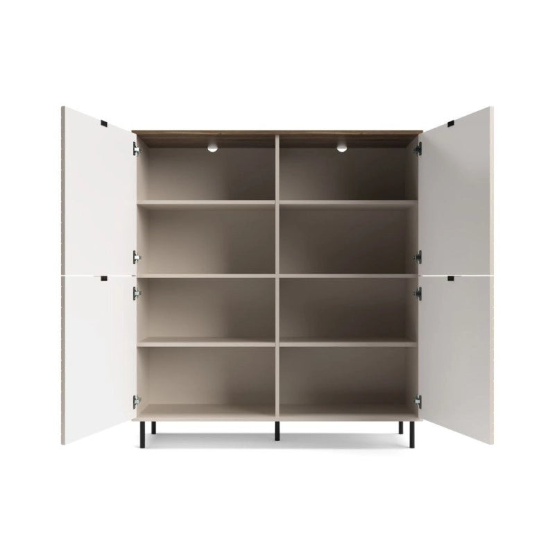 Credenza Mirage02 con 4 ante con motivo geometrico cashmere e top rovere
