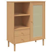 Buffet credenza cassettiera armadio mobile contenitore organizer per cucina soggiorno salotto effetto rattan 90 x 40 x 112 cm legno di pino massiccio marrone 02_0036234