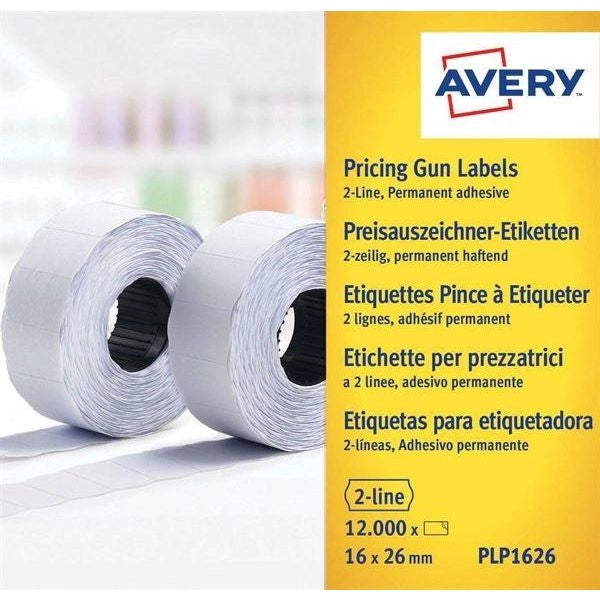 Etichette permanenti per prezzatrici 2 linee avery 16x26 mm bianco - conf. 10 rotoli da 1200 etichette - plp1626 - 102479