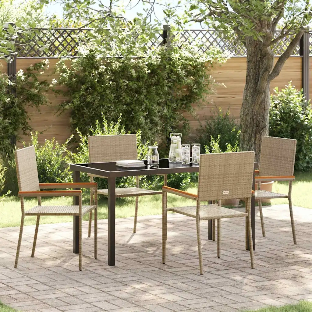 Set da Pranzo per Giardino con cuscino 5 pcs Beige polyrattan