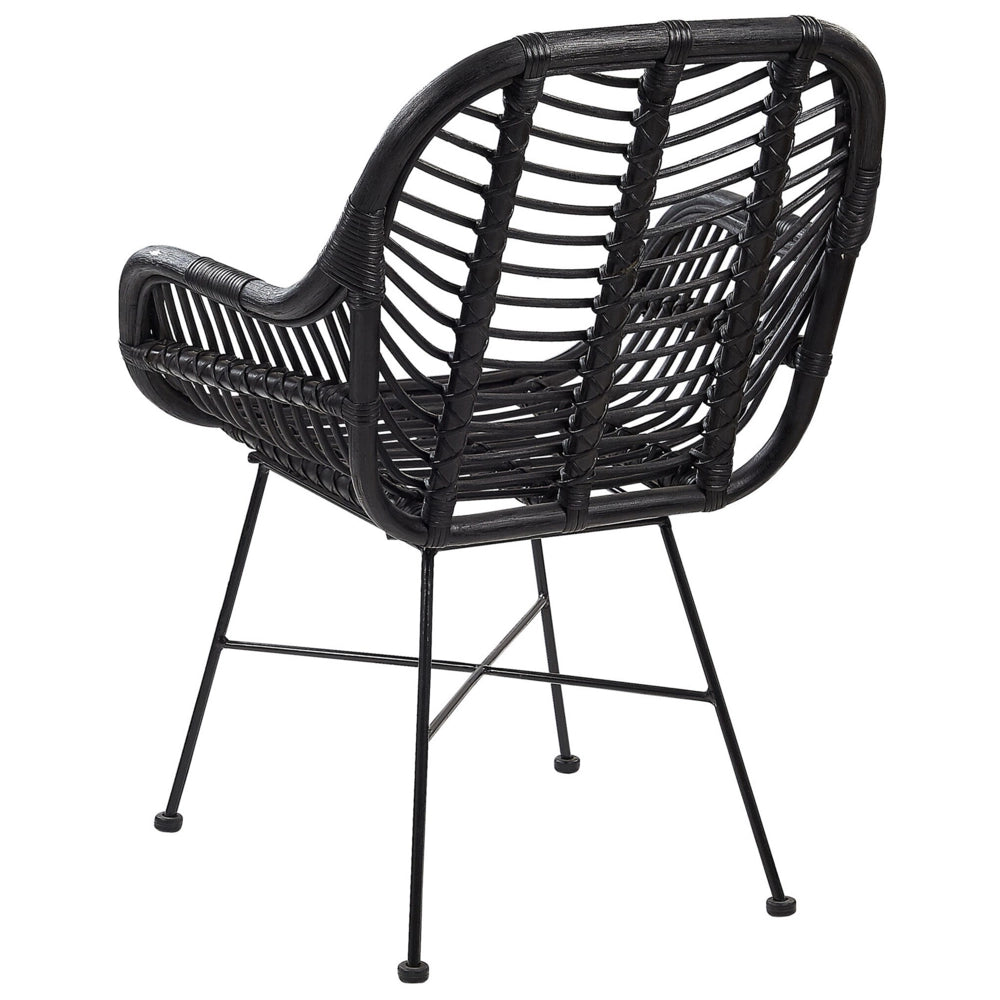 Poltrona Rattan Vimini Nero Gambe in Metallo Nero Soggiorno Sala da Pranzo