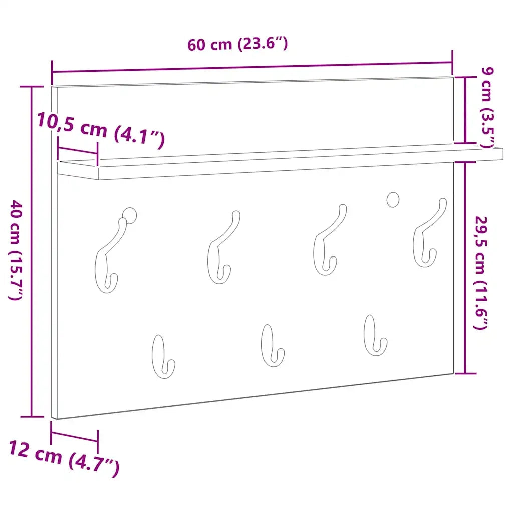 Appendiabiti a muro Grigio cemento 60 x 40 x 12 cm CFW7099872