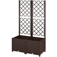 Fioriera Rialzata con Traliccio per Rampicanti e 8 Fori di Drenaggio in PP, 80x40x135 cm, Marrone