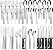 Set da tavola per 6 persone – 36 pezzi – con coltelli da steak – in acciaio inossidabile – lucidato a elevato grado – resistente al lavastoviglie – per uso domestico, festivo e professionale