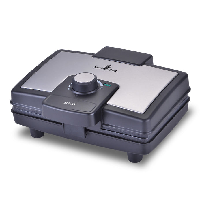 SOGO Macchina per Waffle 800W – Rivestimento Antiaderente, Temperatura Regolabile, Acciaio Inox, 2 Waffle 10x12 cm, Facile Pulizia, Salvaspazio
