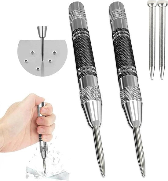 Kit di utensili automatici con 2 punteruoli sostituibili per metallo, legno, vetro e piastre di acciaio - 2 pezzi 130mm x 12mm - Punteruolo a grano Center Punch