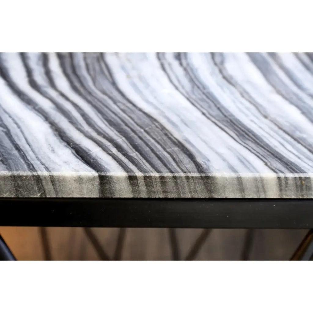 Tavolino NEXORA 50 cm in marmo grigio e metallo nero design geometrico
