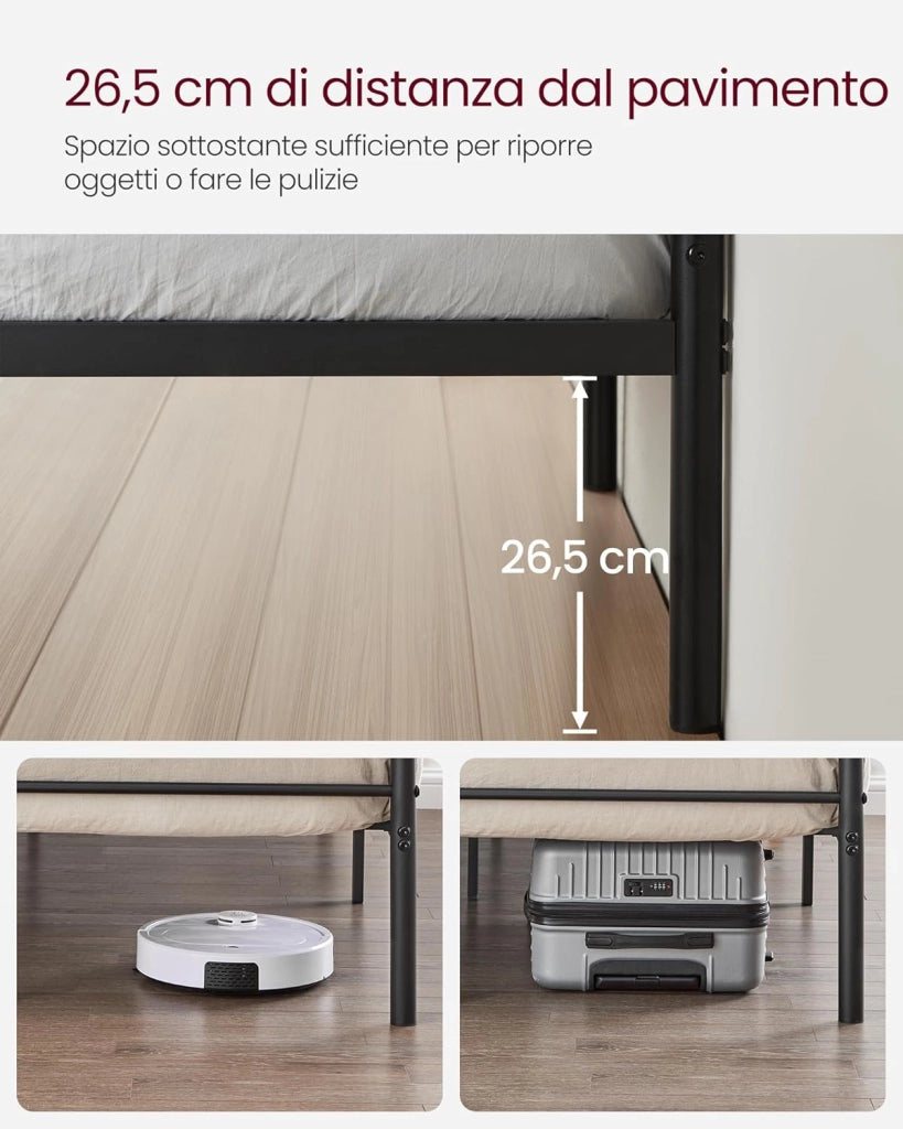 VASAGLE Struttura Letto Matrimoniale, Letto a Doghe in Metallo per Materassi di 140 x 200 cm, per Stanza di Ospiti, Montaggio Facile, per Spazi Piccoli, Nero Inchiostro RMB064B01