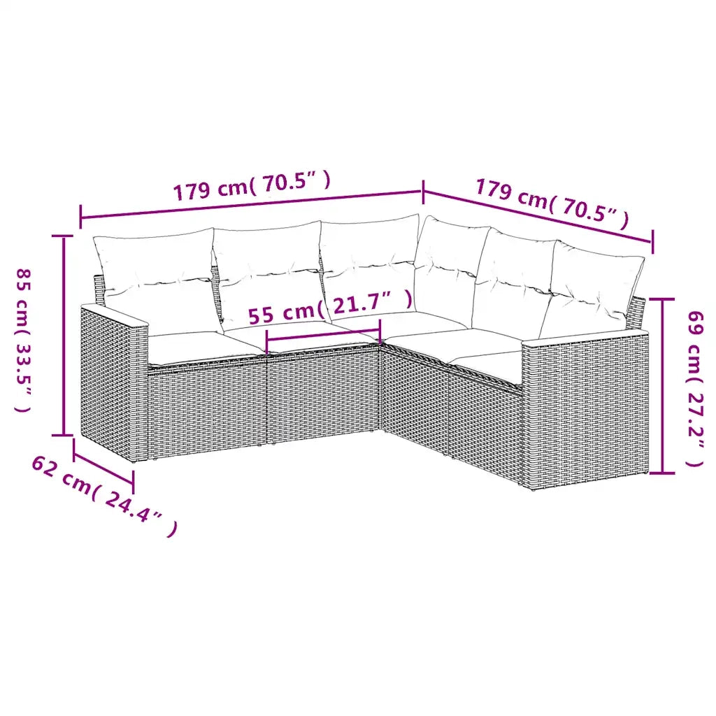 Set Divani da Giardino 5 pz con Cuscini Nero in Polyrattan 3225959