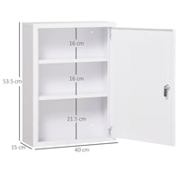 Armadietto Medicinali a 3 Ripiani 40x15x53,5 cm con Serratura e 2 Chiavi in Acciaio Bianco