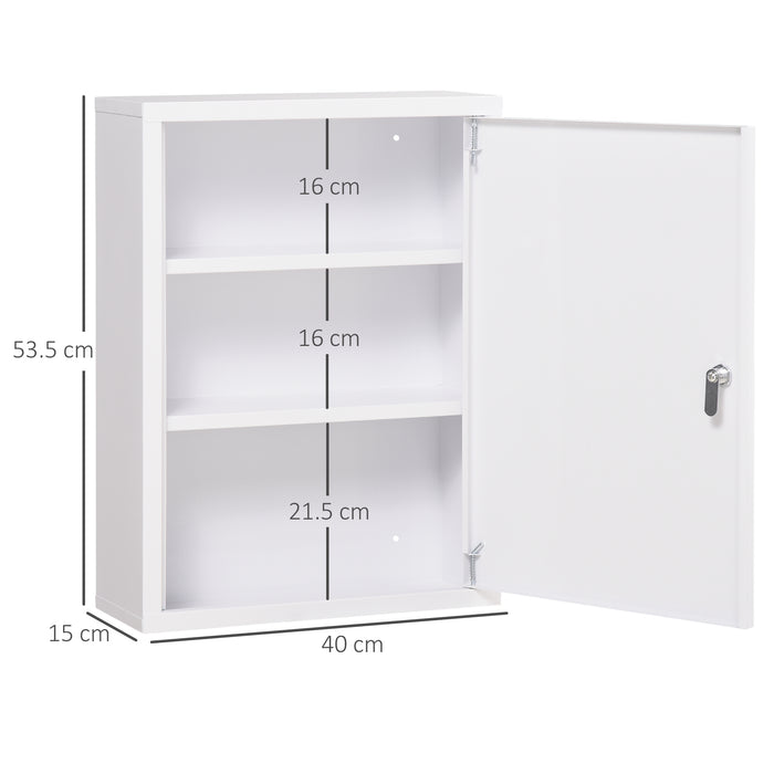 Armadietto Medicinali a 3 Ripiani 40x15x53,5 cm con Serratura e 2 Chiavi in Acciaio Bianco