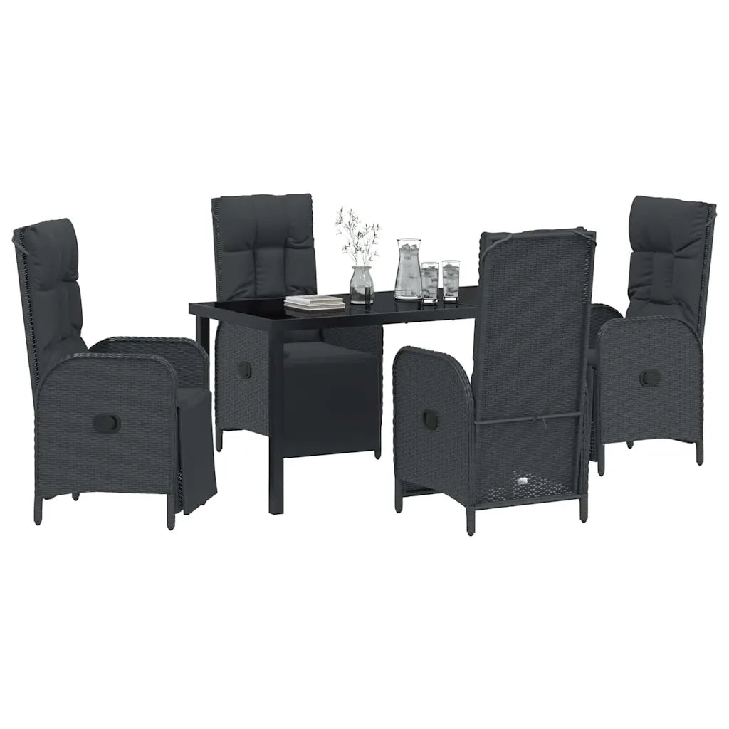 Set da Pranzo per Giardino con cuscino 5 pcs Nero polyrattan