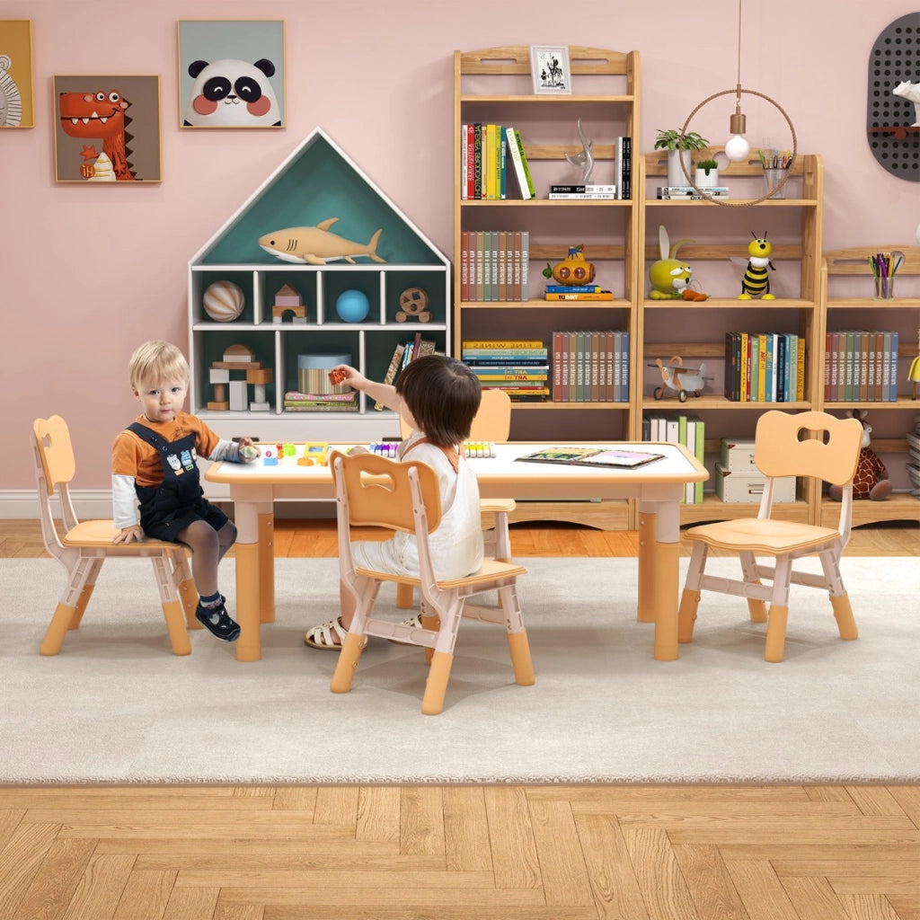 Set tavolo per bambini e 4 sedie multiattivit¨¤, Scrivania regolabile in altezza con piano graffiti Naturale-Tavoli e sedie