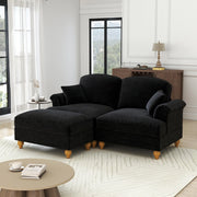 Divano Modulare 2 Posti con Poggiapiedi ¨C MINIMAL ¨C Chenille Nero, Gambe a Fuso, Braccioli