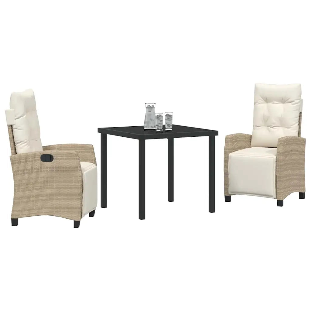 Set da Pranzo per Giardino con cuscino 3 pcs Beige polyrattan