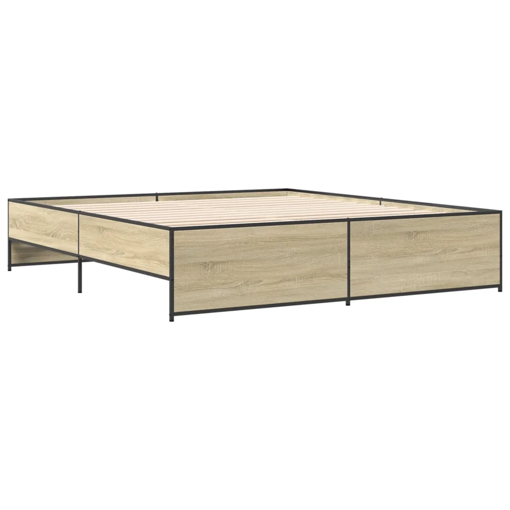 Giroletto-Struttura Letto Rovere Sonoma 200x200 cm Legno Multistrato e Metallo 719482