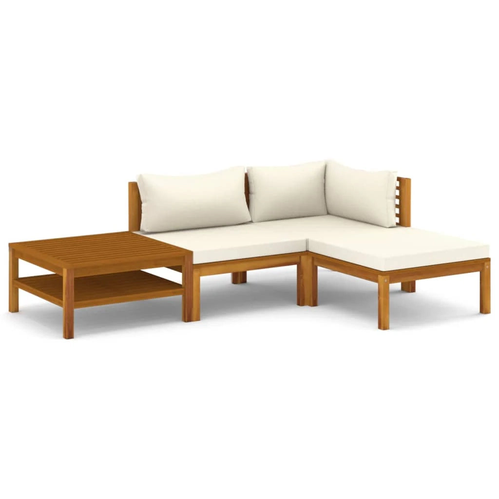 Mobili da giardino mobili da esterno Set di mobili da 4 pezzi con cuscino color crema in legno massello di acacia 02_0016073