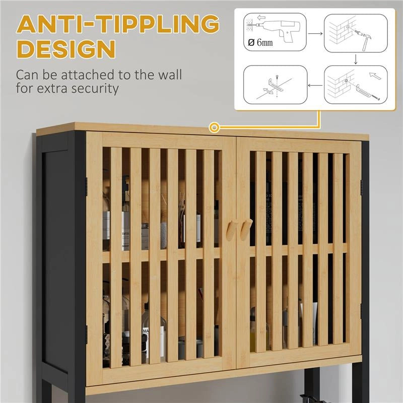 MOBILE SOPRA WC CON ARMADIETTO 2 ANTE A DOGHE E RIPIANO APERTO, 60X21.5X172CM, COLORE LEGNO