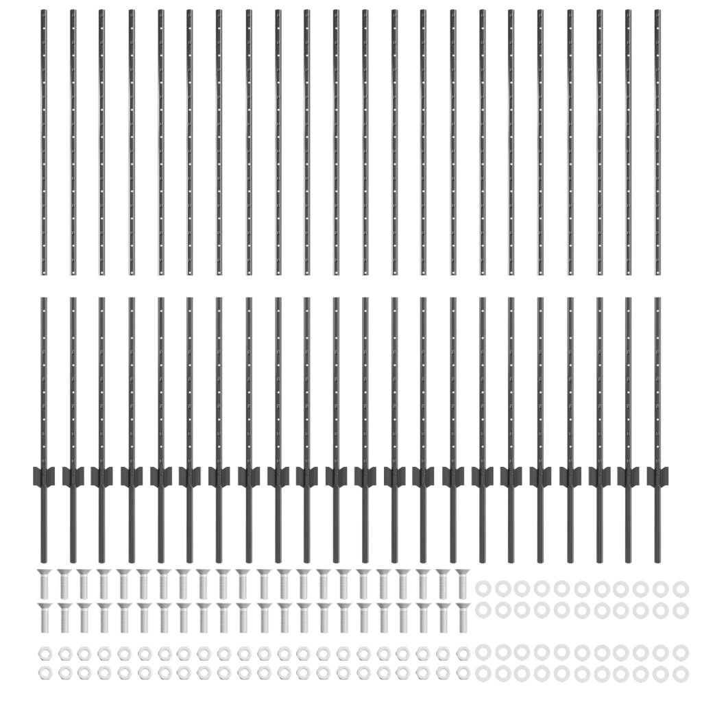 Pali per recinzione 44 pcs U-Channel Grigio 180 cm Acciaio