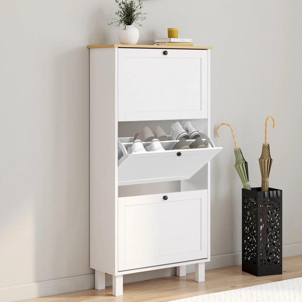 IDMarket - ACHILLE 18 paia di scarpiere bianche a 3 ante con ripiano in legno
