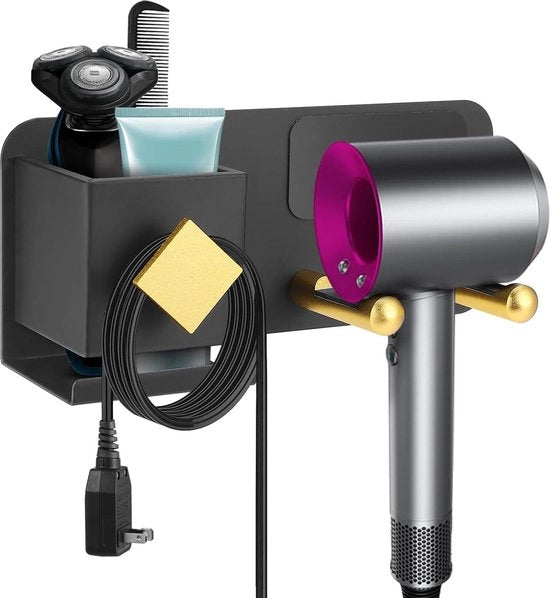 Organizzatore per strumenti per capelli da bagno - Spaziale e stile (Nero e Oro) con adesivo self-levigante