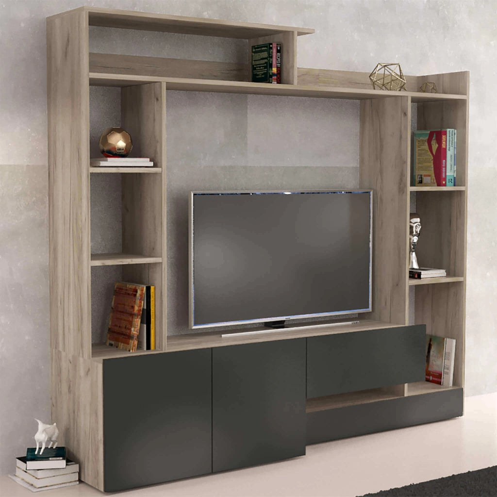PARETE SOGGIORNO ENTRY ANTRACITE E OLMO 180 X 28/40 X H165 CM