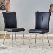 Set di 2 sedie da pranzo moderne 89 cm; in PU nero con gambe in metallo argento