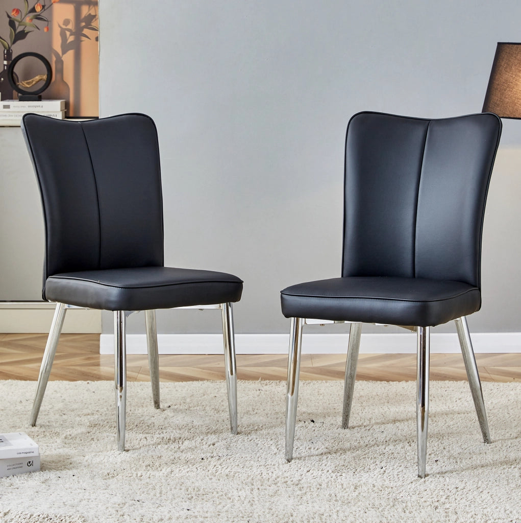 Set di 2 sedie da pranzo moderne 89 cm; in PU nero con gambe in metallo argento