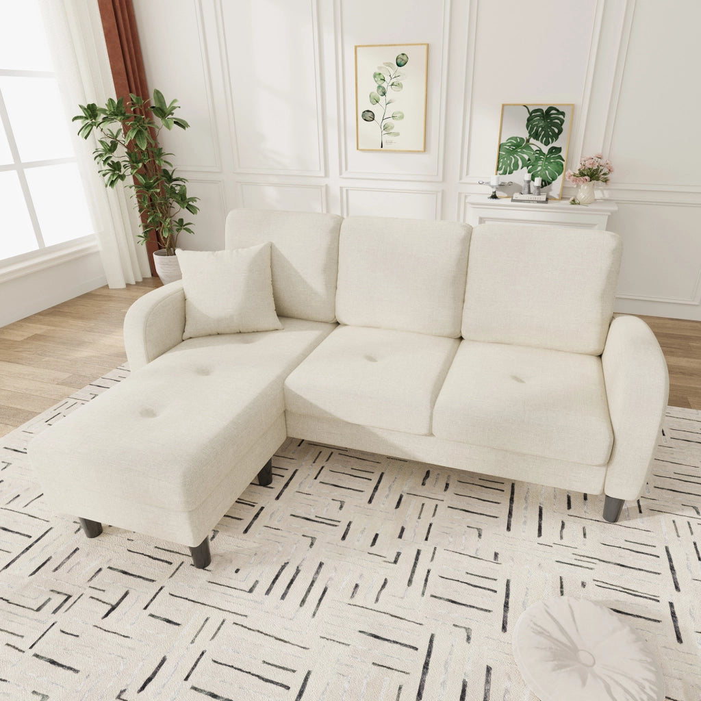 Sofa angolare modulare con chaise longue 166 x 118 x 77 cm; beige chiaro in tessuto effetto lino
