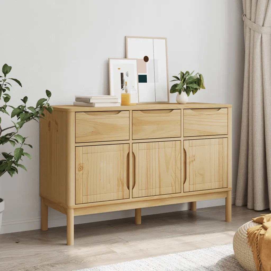 Credenza-Buffet-Armadio da cucina FLORO Marrone Cera 114x43x74 cm in Legno di Pino