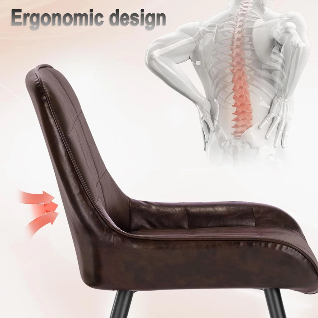 Set di 2 Sedie da Pranzo con Schienale Curvo, Sedie Ergonomiche in similpelle e Metallo, Poltroncina imbottita per Salotto, Ufficio, Camera da Letto, marrone scuro BH332dbr-2