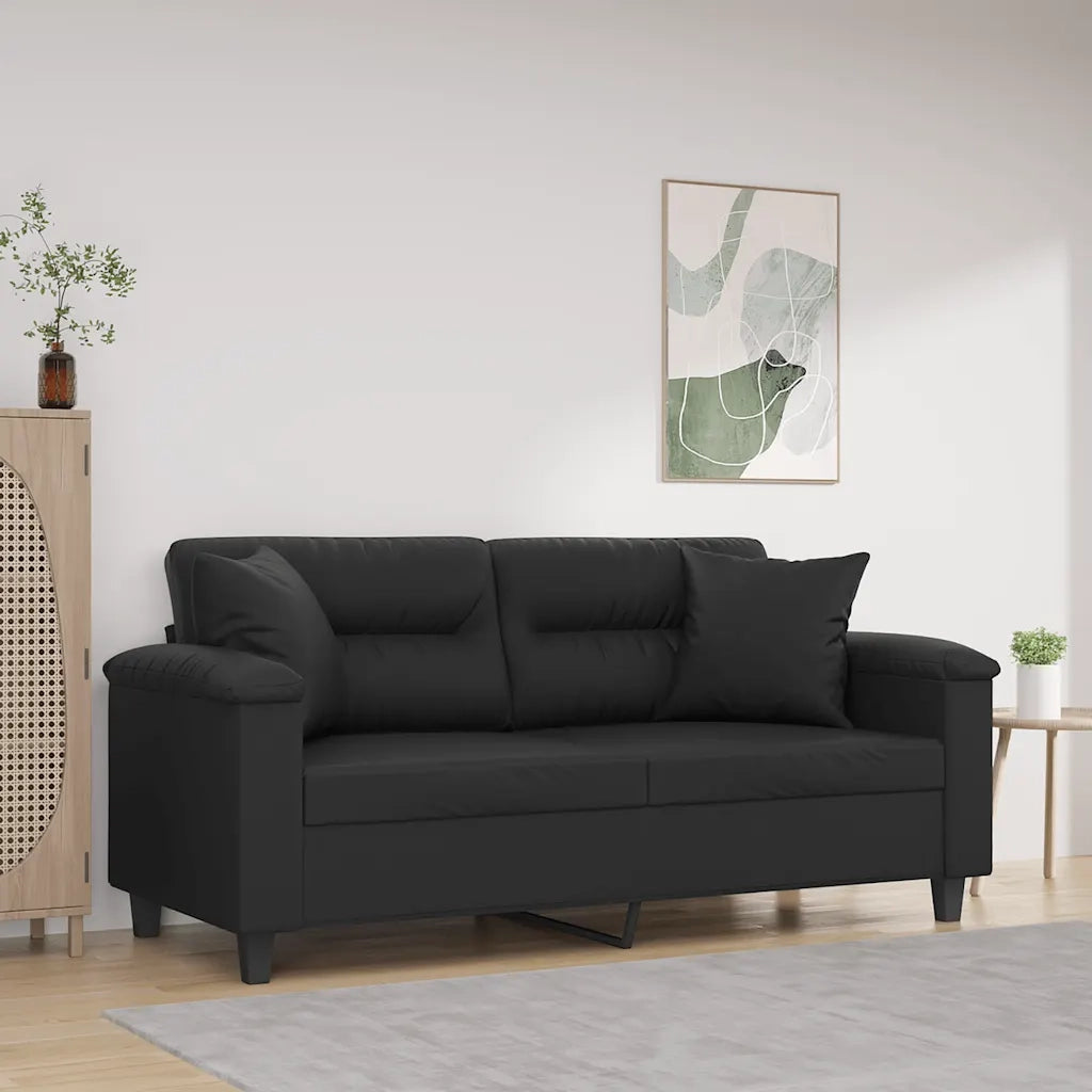 Divano | Divano da soggiorno | Sofa a 2 Posti con Cuscini Nero 140 cm in Similpelle