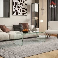 Tavolino in Vetro Temperato Moderno da Salotto con Design Monoblocco, 100x50x35 cm, Trasparente