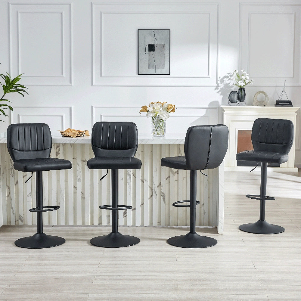 Sgabello da Bar Regolabile ¨C MINIMAL ¨C Ecopelle Nero, Girevole 360¡ã, con Schienale