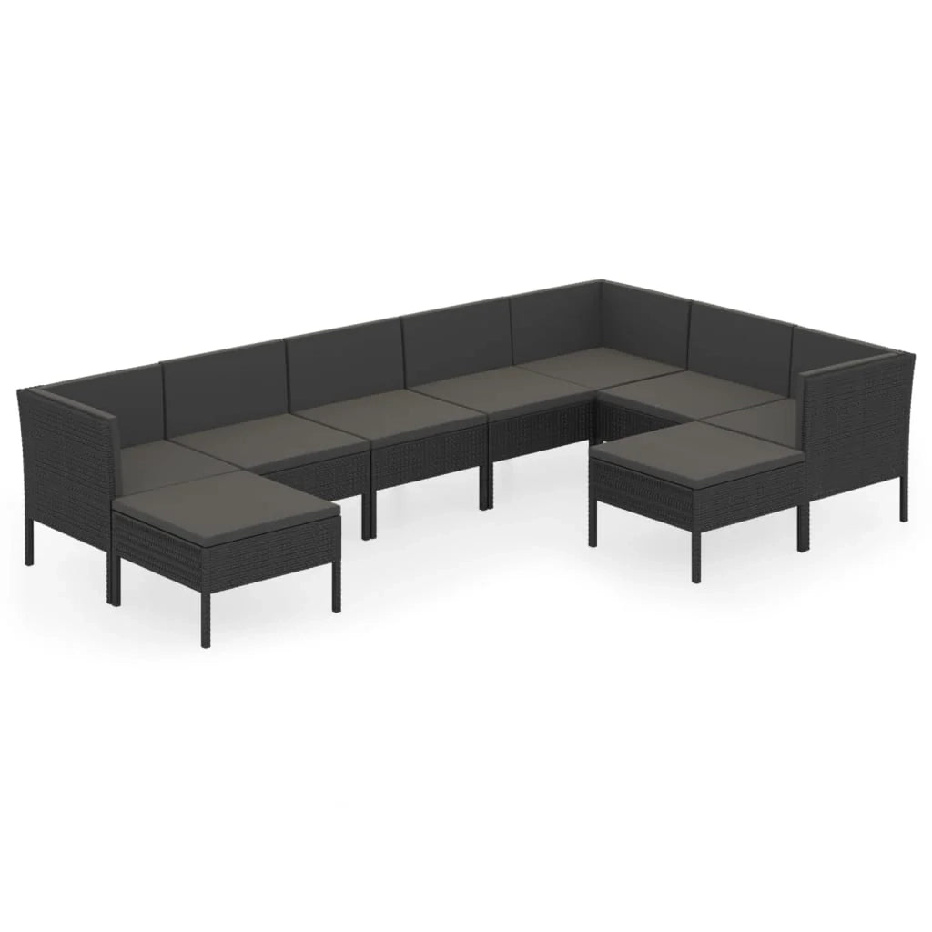Mobili da giardino mobili da esterno Set di mobili da 9 pezzi con cuscini in resina intrecciata nera 02_0018162
